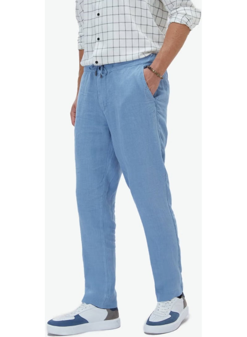Kip Blue Woven Casual 100% Linen Trousers - Image 2